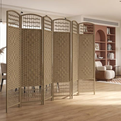 HOMCOM 6 Panel Room Divider, Folding Privacy Screen, 5.6', Natural | Room Separator, Wave Fiber Freestanding Partition Wall Divider - color: Natural, size: 6 Panel