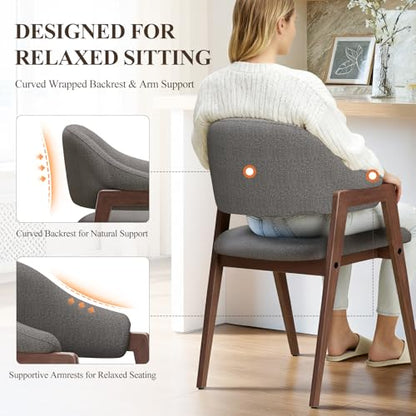 MALOL Wooden Dining Chairs Set of 2, Modern Fabric Upholstered Dining Room Chair, Kitchen Side Chairs, Farmhouse Dinner Chair with Curved Open Back for Kitchen, Grey - color: Grey, size: Set of 2
