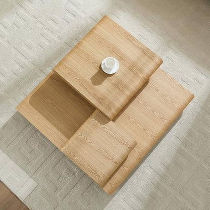 39.37" Modular Stacking Coffee Table for Living Room, Modern 3-Piece Wooden Square Center Table with Natural Wood Look, Tea Table for Apartment, No Need Assembly (Natural) - color: 39.37" Modular Stacking Coffee Table