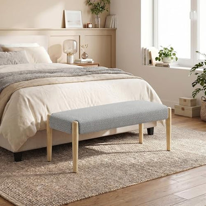 Usaint 42" End of Bed Bench with Wood Legs, Grey with Oak Leg | Modern Upholstered Bedroom Bench with Rubberwood Legs, Entryway Bench with Cushion, Dining Bench for Living Room, Bedroom - color: Grey With Oak Leg