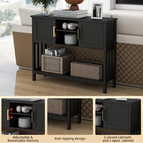 Entryway Table, Console Table, Sofa Table with 2-Door and Shelf, Black | Entryway Cabinet and Sideboard Cabinet with Large Storage Space for Daily Use in Hallway, Foyer, Living Room - color: Black
