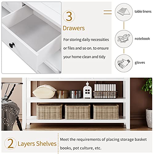 Modern Console Table, Pine Solid Wood Sofa Table with 3 Drawers and 2 Shelves, Entryway Table Sideboard Buffet Table for Living Room, 220 LBS Weight Capacity, Easy Assembly (Antique White-1) - color: Antique White-1