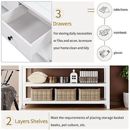 Modern Console Table, Pine Solid Wood Sofa Table with 3 Drawers and 2 Shelves, Entryway Table Sideboard Buffet Table for Living Room, 220 LBS Weight Capacity, Easy Assembly (Antique White-1) - color: Antique White-1