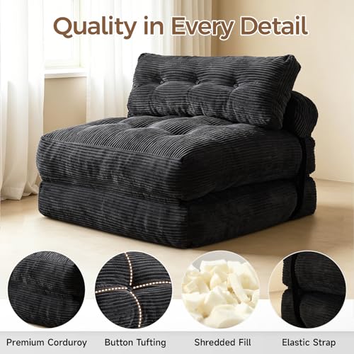 Small Couch Bed Floor Sofa, Foam Chair Bed, Frameless Sofa Sleeper | 3-in-1 Convertible Design, Frameless Sofa, Compressed Packaging, No Assembly Needed, 24/7 Customer Support - color: Black