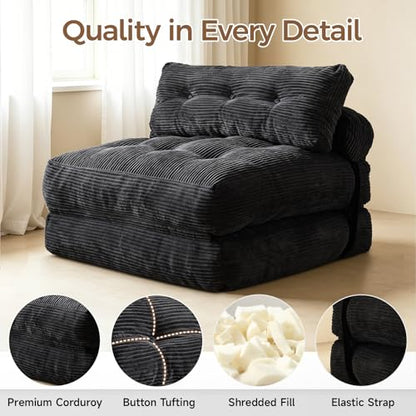 Small Couch Bed Floor Sofa, Foam Chair Bed, Frameless Sofa Sleeper | 3-in-1 Convertible Design, Frameless Sofa, Compressed Packaging, No Assembly Needed, 24/7 Customer Support - color: Black