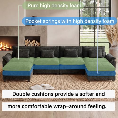 154" Modular Sectional Sofa, Comfy Deep Cloud Couch with Ottoman | U-Shaped Couches for Living Room, Modular Couch, Deep and Wide Seat, Chenille Sofa Sleeper with Throw Pillows, Black - color: Black, size: 154 Inch U