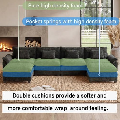 154" Modular Sectional Sofa, Comfy Deep Cloud Couch with Ottoman | U-Shaped Couches for Living Room, Modular Couch, Deep and Wide Seat, Chenille Sofa Sleeper with Throw Pillows, Black - color: Black, size: 154 Inch U