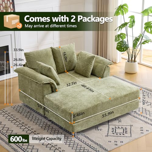 VINGLI Modern Floating Chaise Lounge Chair with Acrylic Legs, Upholstered Cushion Deep Seat Lounge Sofa with Iron-Wood KD Frame, Pillow Armrest, Accent Chair for Living Room, Play Room Apartment - color: Light Green, style: Modern