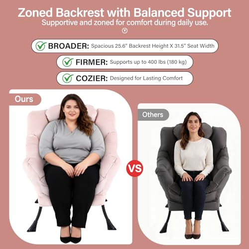 Lazy Chair with Ottoman, Velvet Reading Chair with Pillow，Pink | Comfy Accent Lounge Chair with Pillow & folding Foot Stool, sturdy metal frame for bedroom, dorm or apartment, Living Room - color: Pure Pink