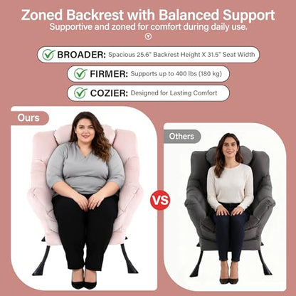Lazy Chair with Ottoman, Velvet Reading Chair with Pillow，Pink | Comfy Accent Lounge Chair with Pillow & folding Foot Stool, sturdy metal frame for bedroom, dorm or apartment, Living Room - color: Pure Pink