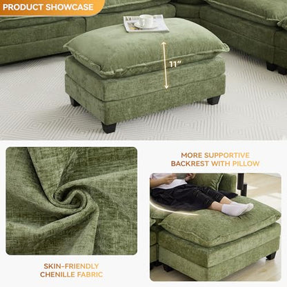 35‘’ Modern Chenille Cloud Sofa Ottoman,Rectangle Ottoman for Modular Sectional Sofa, Green - color: Green, size: 35'' Ottoman