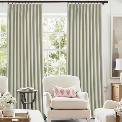 Beige Pinch Pleated Full Blackout Curtains 84 Inches Long 1 Panel | Lightweight, Linen Blended, Extra Wide, Living Room Bedroom, Thermal Insulated Drapes, Noise Reduction, Hooks, 60"Wx84"L - color: Beige, size: 60"W x 84"L (Pack of 1)
