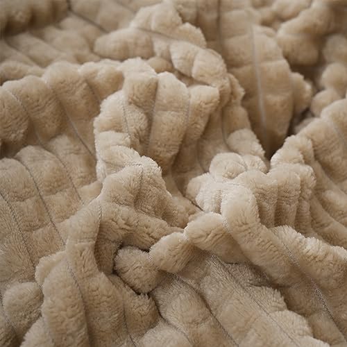 Puncuntex Fleece Throw Blanket Khaki 108"×90" with Square Grid Design | Super Soft Plush Cozy Flannel Throw Blanket Luxury for Couch Sofa Chair - color: Khaki, size: 108"×90"