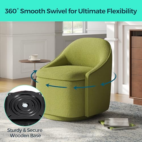 LINSY Swivel Accent Chair Set of 2, Comfy Chenille Barrel Chairs with Storage 360 Swivel Modern Armchair for Living Room Bedroom, Small Boucle Reading Chair for Study Room (Green) - color: Green (Set of 2)