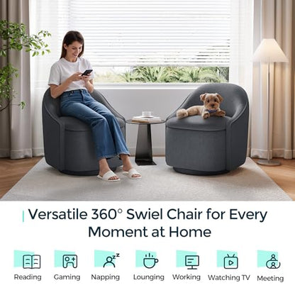 LINSY Swivel Accent Chair with Storage Comfy Chenille Barrel Chairs, Small 360 Swivel Modern Armchair for Living Room Bedroom, Boucle Reading Chair for Study Room (Grey) - color: Grey