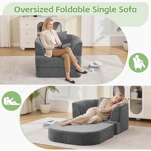 HUBSON 2-in-1 Folding Sofa Bed, Chenille Convertible Single Sleeper Chair Bed, Modern Boneless Foldable Couch, High-Density Foam Lounge Chair for Living Room, Bedroom, No Assembly Required, Dark Grey - color: Dark Grey