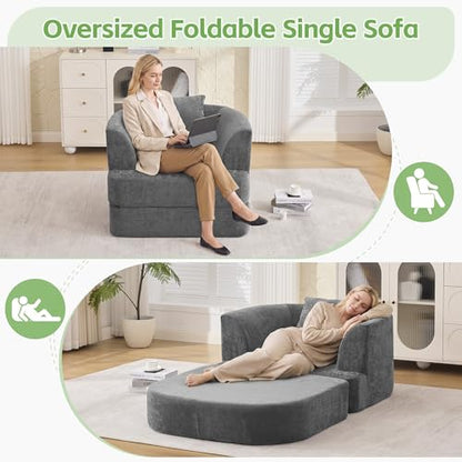 HUBSON 2-in-1 Folding Sofa Bed, Chenille Convertible Single Sleeper Chair Bed, Modern Boneless Foldable Couch, High-Density Foam Lounge Chair for Living Room, Bedroom, No Assembly Required, Dark Grey - color: Dark Grey