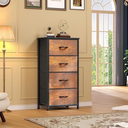 DWVO Dresser with 4 Drawers - Fabric Storage Tower | Organizer Unit for Bedroom, Living Room, Hallway, Closets - color: Rustic Brown, style: 4-Drawer