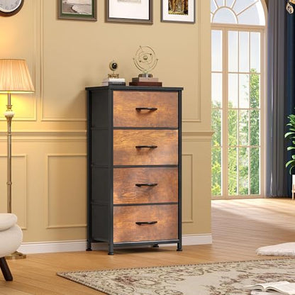 DWVO Dresser with 4 Drawers - Fabric Storage Tower | Organizer Unit for Bedroom, Living Room, Hallway, Closets - color: Rustic Brown, style: 4-Drawer