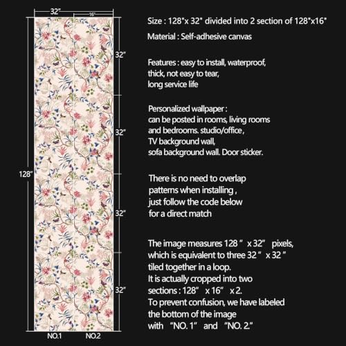 Pink Flowers Peel and Stick self Adhesive Wallpaper Floral - 128''x32'' - color: X18, size: 128"x32"