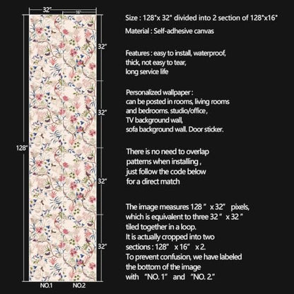 Pink Flowers Peel and Stick self Adhesive Wallpaper Floral - 128''x32'' - color: X18, size: 128"x32"