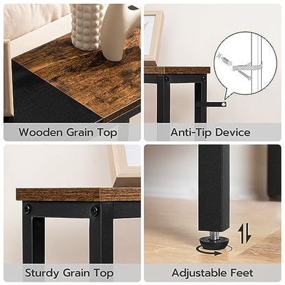 HOOBRO Narrow Console Table with Power Outlets, 44.9 Inches Sofa Table, Slim Behind Couch Table, Entryway Table with Display Shelf, for Living Room, Foyer, Hallway, Rustic Brown and Black BF114UXG01 - color: Rustic Brown + Black