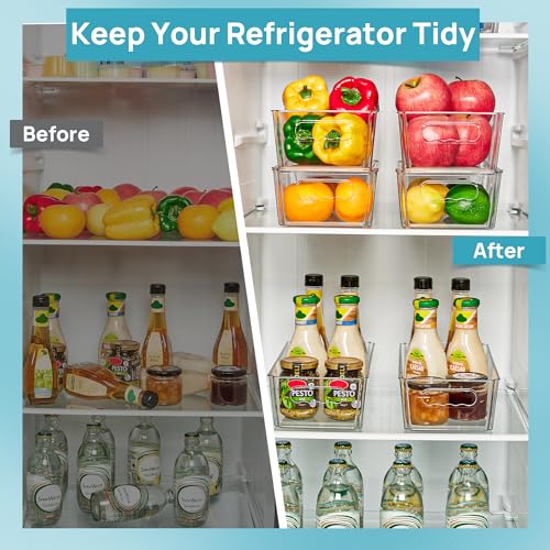 Vtopmart 8pcs Clear Stackable Storage Bins with Lids | BPA-free food-grade PET, Stackable with Lids Included, Easy to Move, For Fridge Freezer Pantry Cabinet Kitchen Organization - size: With Lid