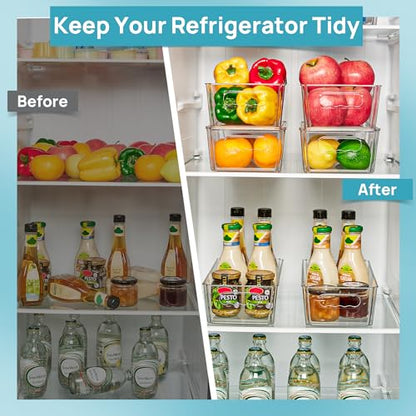 Vtopmart 8pcs Clear Stackable Storage Bins with Lids | BPA-free food-grade PET, Stackable with Lids Included, Easy to Move, For Fridge Freezer Pantry Cabinet Kitchen Organization - size: With Lid