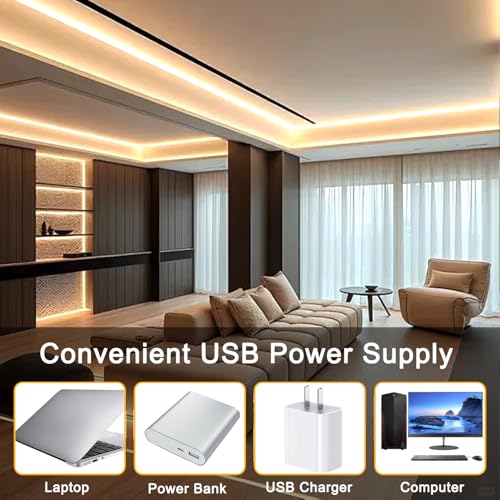 COB LED Strip Lights 6.6FT,3000K 5V USB Dimmable Warm White | Flexible Light Strip TV LED Backlights，8mm Width LED Rope Lights with App Control for Living Room,Kitchen，Shelf, Cabinet - color: Warm White, size: 6.6ft