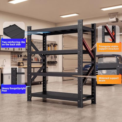 60" W Heavy Duty Garage Shelving, 5000LBS Industrial 4-Tier Rack | 69"H x 70"W x 23.6"D adjustable metal shelving for garage,warehouse,basement storage - size: 70”H*60”W*23.6”D