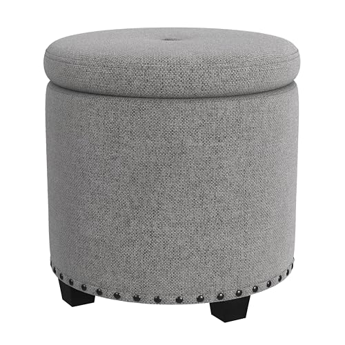 HomePop 18.5" Round Storage Ottoman with Nailheads - Heathered Gray - color: Heathered Gray