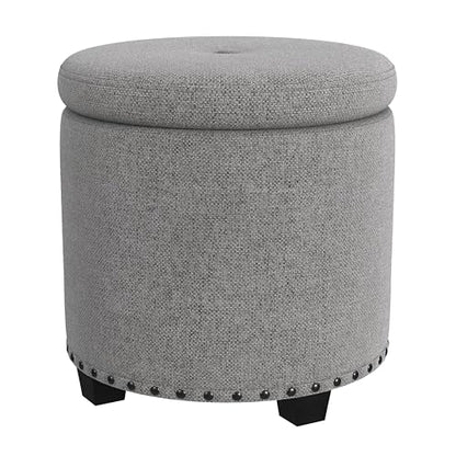 HomePop 18.5" Round Storage Ottoman with Nailheads - Heathered Gray - color: Heathered Gray