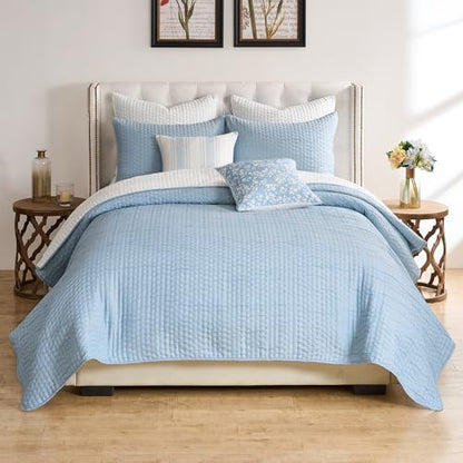 Greenland Home Fashions Homestead Modern Artisan Reversible Matelassé Coverlet Set, 3-Piece Full/Queen, Sky Blue - color: Sky Blue, size: 3-Piece Full/Queen