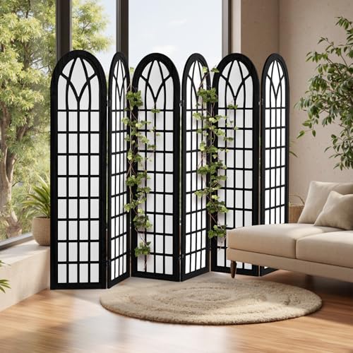 6 Panel Japanese Room Divider, Folding Privacy Screen, Black | Arched Black Wood Room Divider, 94.5"W X 66.9"H, Fully Assembled For Bedrooms, Open Rooms, Dining Areas, And Offices - color: 6 Panel Black, size: 6 Panel