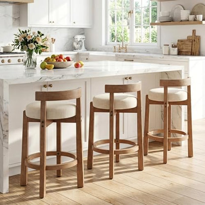 HEAH-YO Bar Stool, 26" Linen Fabric Upholstered Counter Height Bar Stools, Modern Barstool Counter Stools with Wood Legs for Kitchen Island Dining Room Bar, Beige - color: 26.5" Beige Linen, size: Counter Height - Set of 1