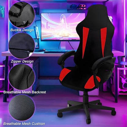 Gaming Chair Covers Only,Stretchable Fit Thick Breathable Mesh | Cat Scratch Proof,Scratch Resistant,Soft,Gaming Chair Seat Cover with 2Pcs Armrest Slipcovers(Black-red,Style 1) - color: Black-red, size: Style 1