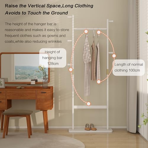 Solid Wood Coat Rack Freestanding, 71" Heavy Duty Clothes Rack with Dual Rods & Hooks, Stable Space Saving Hall Tree Entryway Organizer for Bedroom, Living Room (White) - color: White