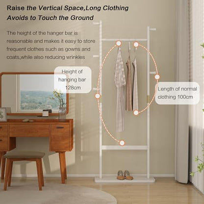 Solid Wood Coat Rack Freestanding, 71" Heavy Duty Clothes Rack with Dual Rods & Hooks, Stable Space Saving Hall Tree Entryway Organizer for Bedroom, Living Room (White) - color: White