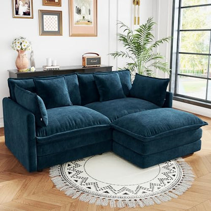 76.7 Inch 2-Seat Modular Sectional Cloud Sofa, L-Shaped, Blue | Chenille Deep Seat Sofa with Pillow for Living Room, Bedroom and Apartment - color: Blue, size: 76.7 inch-L