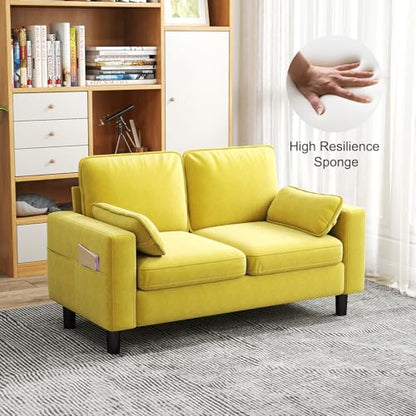 KINTNESS 56” Modern Loveseat Sofa, 2-Seater Sofa Couch with Deep Seat & Armrest Pillow, Sectional Sofa Loveseat for Bedroom, Living Room, Removable Covers, Ergonomic Height, Non-Slip, Yellow - size: 2 seater