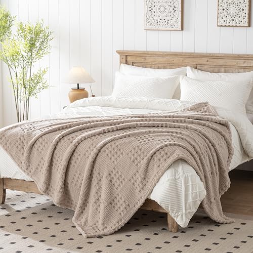 Waffle Brown Throw Blanket -Fluffy Fleece, Neutral Tan Color, Cute & Aesthetic, Perfect for Sofa, Couch, Chair, Bed, Living Room & Bedroom, All-Season Use, Plush & Cozy Decorative Blanket 50x60 - color: Waffle Brown, size: Throw(50x60)