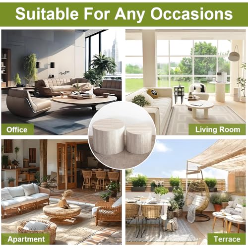 18 inch Round Travertine Nesting Coffee Table Set of 2, Terrazzo | Travertine Veneer, For Living Room, Mid-Century Modern Style, Nestable Design, Circular Nested End Table, For Small Spaces - color: Terrazzo