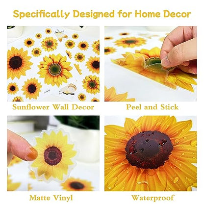AOWDIAO Sunflower Peel and Stick Wall Decals, Sunflower Decorations for Bedroom, Kitchen, Bathroom, Living Room - style: Sunflower