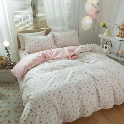 mixinni Cotton Floral Duvet Cover Twin Girl Pink Flower Teenage Girls Duvet Cover Set with Zipper Ties, Easy Care, Ultra Soft and Breathable-Twin Size - color: 00 # Pink Flower, size: Twin(68" x 86")