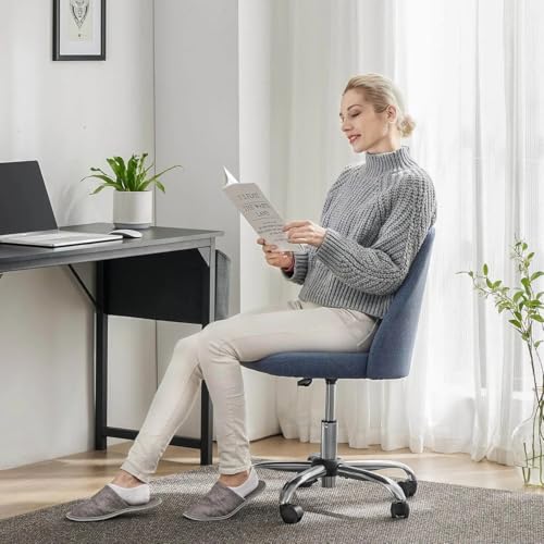 Simple Deluxe Armless Office Desk Chair, Modern Cute Swivel Vanity Chair Comfy Home Office Chairs with Wheels Height Adjustable Rolling Computer Task Stools for Living Room, Make-up, Bedroom, Blue - color: Blue