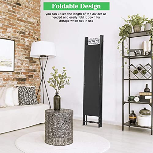 PayLessHere 4-Panel Folding Room Divider | 6ft, Black | Light & Portable | Wooden Wall Divider with Hand Woven Mesh | Easy to Move Privacy Screen | For Space Separation, Living Room, Bedroom, Office - color: Black