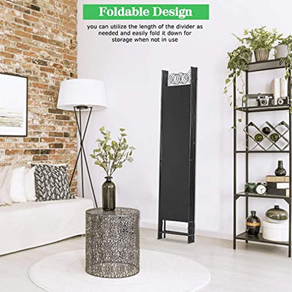 PayLessHere 4-Panel Folding Room Divider | 6ft, Black | Light & Portable | Wooden Wall Divider with Hand Woven Mesh | Easy to Move Privacy Screen | For Space Separation, Living Room, Bedroom, Office - color: Black