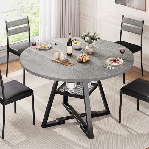 Jocoevol Round Dining Table for 4,Kitchen Dining Room Circle Dinner Pedestal Table,Space Saving Wood Kitchen & Dining Room Furniture, 42In,Grey - color: Grey, size: 42In