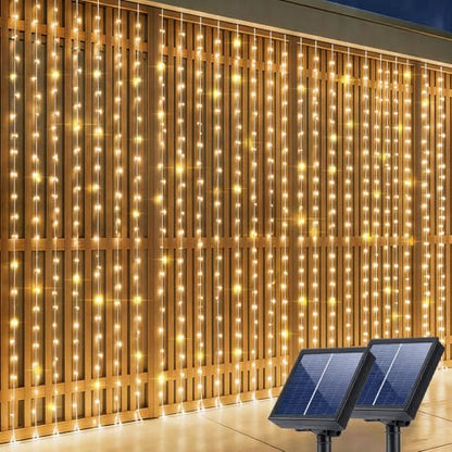 2 Pack Solar Curtain Light Outdoor, 30ft x 10ft, 660 LEDs in Total Solar Powerd String Lights Waterproof Outside for Garden Party Wedding Decór - size: 30 ft