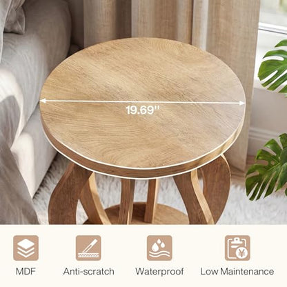 Tribesigns Round End Side Table Set of 2: Farmhouse Wooden Side Table for Living Room, Bedside Nightstand with Curved Frame, Accent Nightstand for Bedroom, Small Spaces, Brown(2PC) - color: Brown